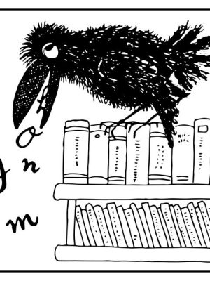 Vogel Rabe mit Buch